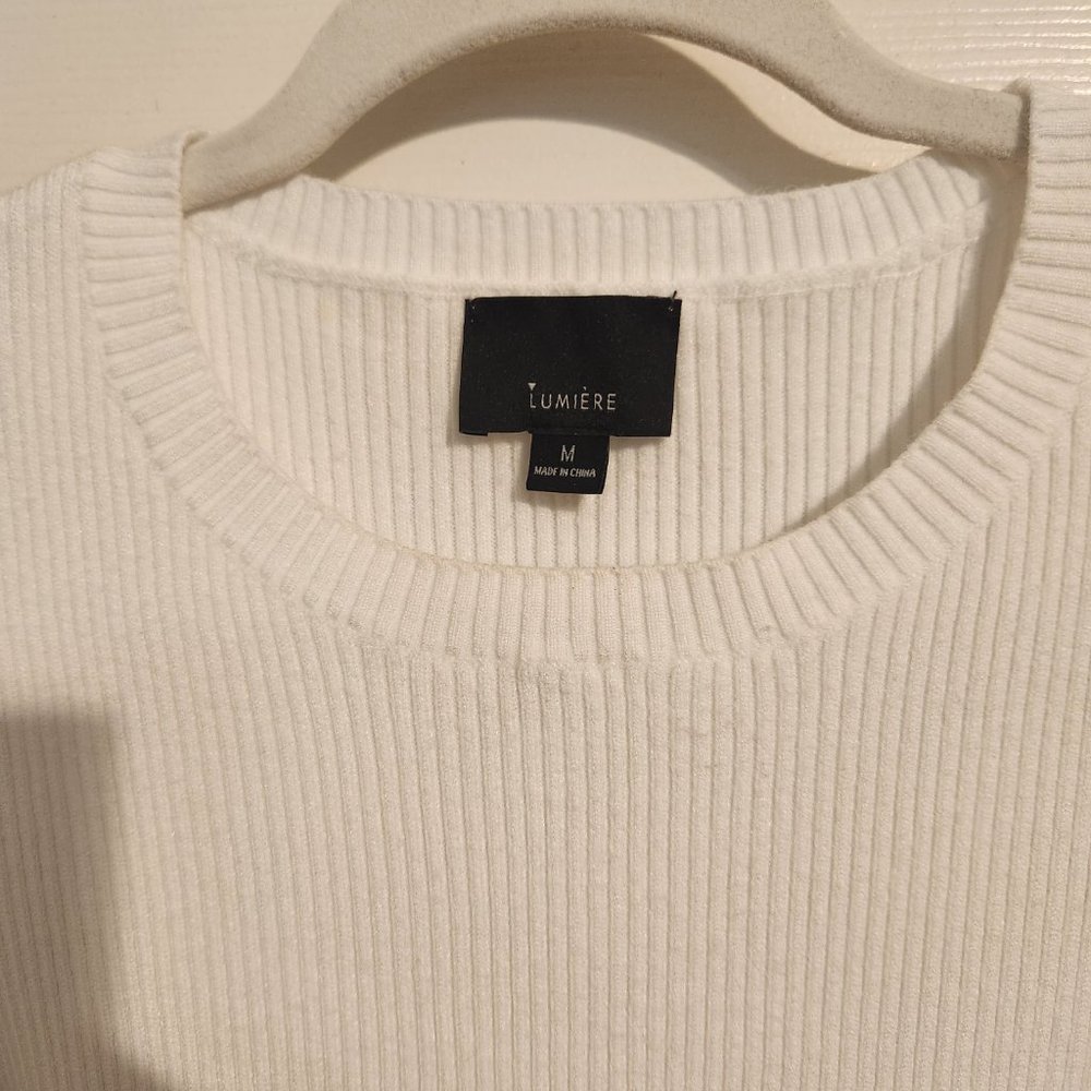White Puff-Sleeve Ribbed Knit Tee - Lumiere Size M (Fits like a S) - Picture 4 of 10